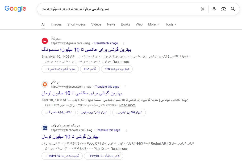 نمونه لانگ تیل کیورد برای سایت فروشگاهی